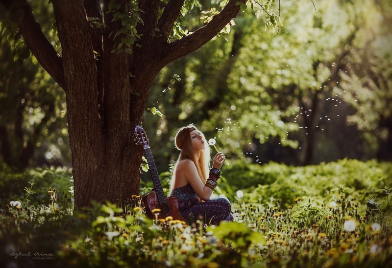 real people, green, legs, day, leisure activity, land, adult, outdoors, women, women outdoors, sunlight, hippie, arched back, nature, forest, young women