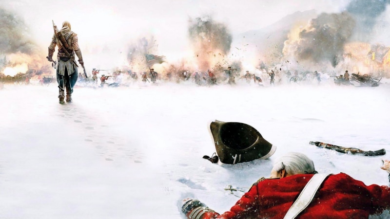domestic animals, canine, Assassins Creed, warm clothing, game, pets, day, real people, s, one animal, people, winter, full length, poster, cold temperature