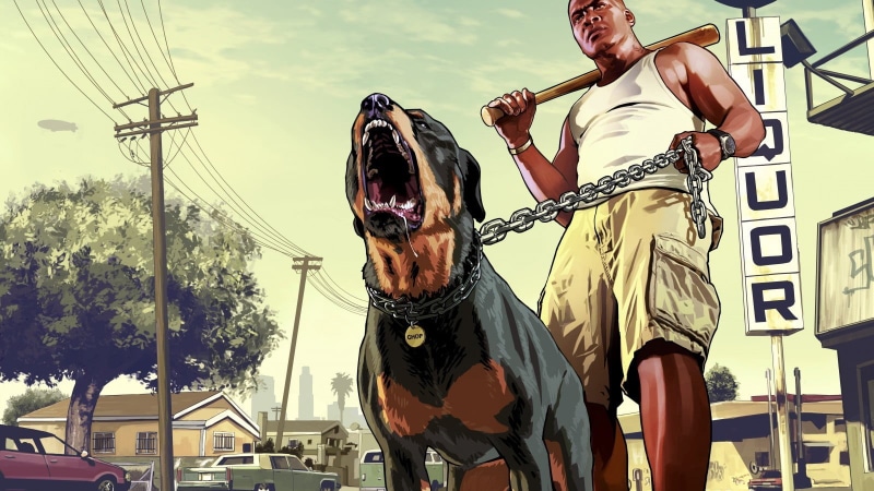 sky, digital, casual clothing, lifestyles, domestic, gta, real people, one animal, mammal, pet owner, video games, nature, Rockstar Games, dog