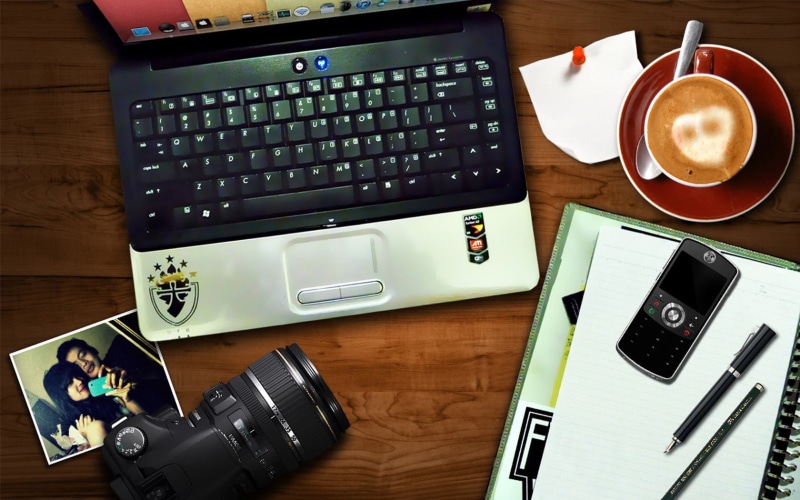 high angle view, connection, directly above, keyboard, technology, gray, computer, food and drink, laptop, communication, drink, 720P, table, desk, wood - material