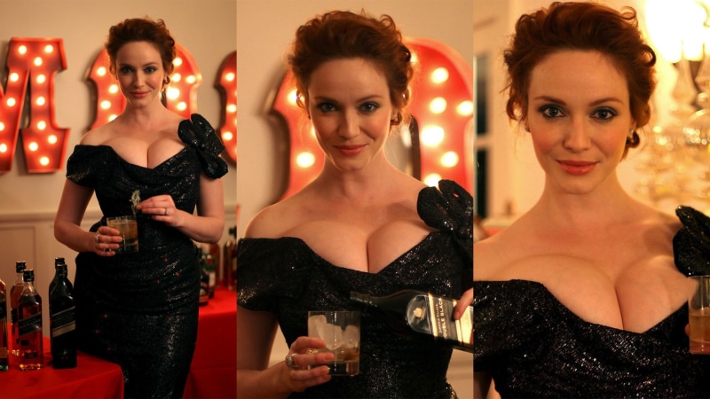 whisky, women, christina hendricks, johnnie walker, walker, johnnie, christina, actress, 1080P, hendricks, cleavage, redhead