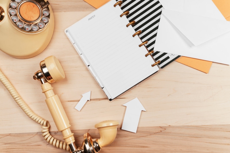 blank, furniture, notepad, book, technology, Contact us, 4K, paper, Flatlay, wood - material, publication, directly above, high angle view, phone, Business