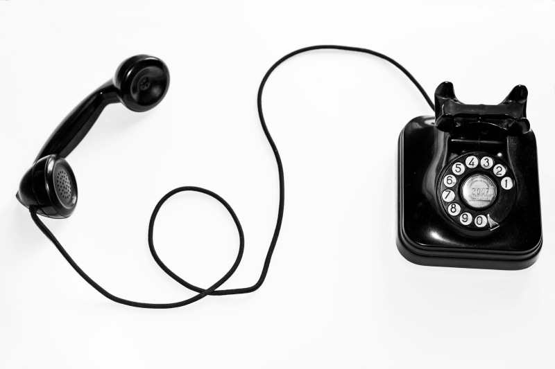 tel, connection, single Object, indoors, close-up, still life, telecommunications Equipment, retro Styled, old, rotary, studio shot, black color, white Background