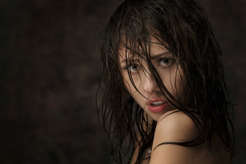focus on foreground, beautiful woman, women, portrait, Maxim Maximov, real people, black background, one person, hairstyle, headshot, hair, young women