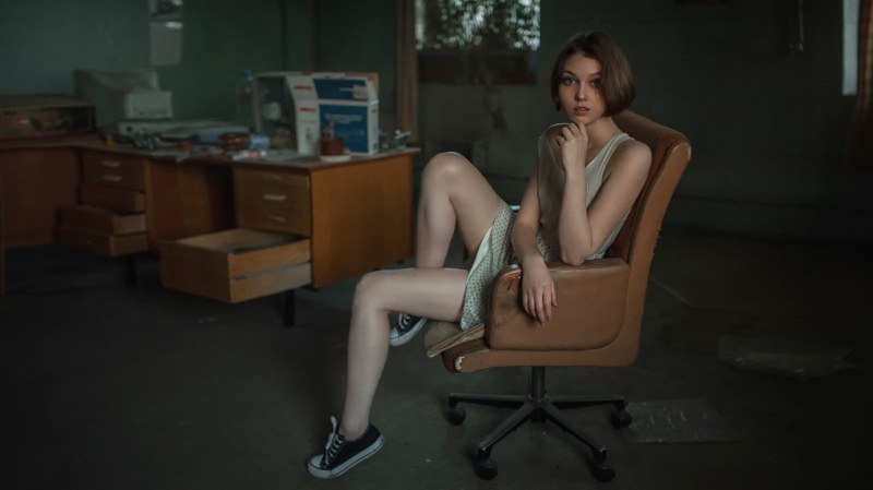 1080P, legs, chair, Olya Pushkina, women, model