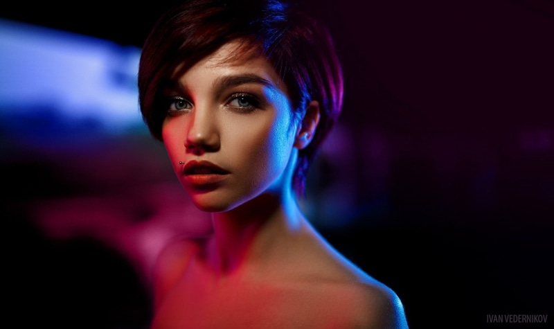 1080P, Olya Pushkina, face, depth of field, short hair, women, piercing, portrait