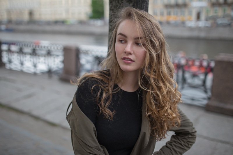 hairstyle, long hair, one person, teenager, beautiful woman, grey coat, young adult, blonde, lifestyles, women outdoors, Ivan Proskurin, face, headshot