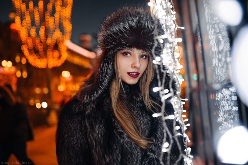 1080P, women, coats, straight hair, urban, looking at viewer, street, portrait, red lipstick, Alice Tarasenko, bokeh, model, Ivan Proskurin, black coat