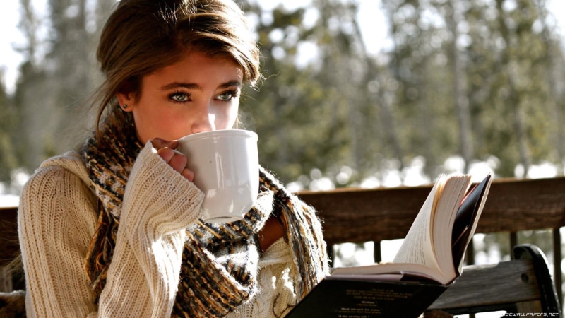 relaxation, coffee Cup, beautiful, beauty, sitting, autumn, smiling, hair, tea - Hot Drink, casual Clothing, human Face, young Adult, winter, brown Hair