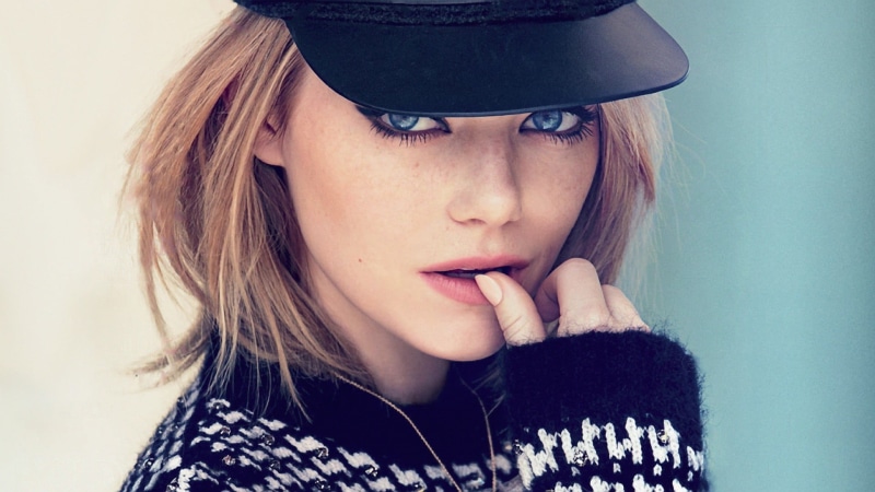 Emma Stone, white, adult, women, blue eyes, fashion, human body part, body part, portrait, clothing, real people, 1080P, warm clothing, indoors, beautiful woman