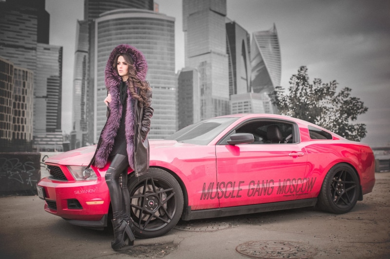 women, building exterior, pink cars, mode of transportation, beautiful woman, lifestyles, car, young women, young adult, adult, digital composite, motor vehicle