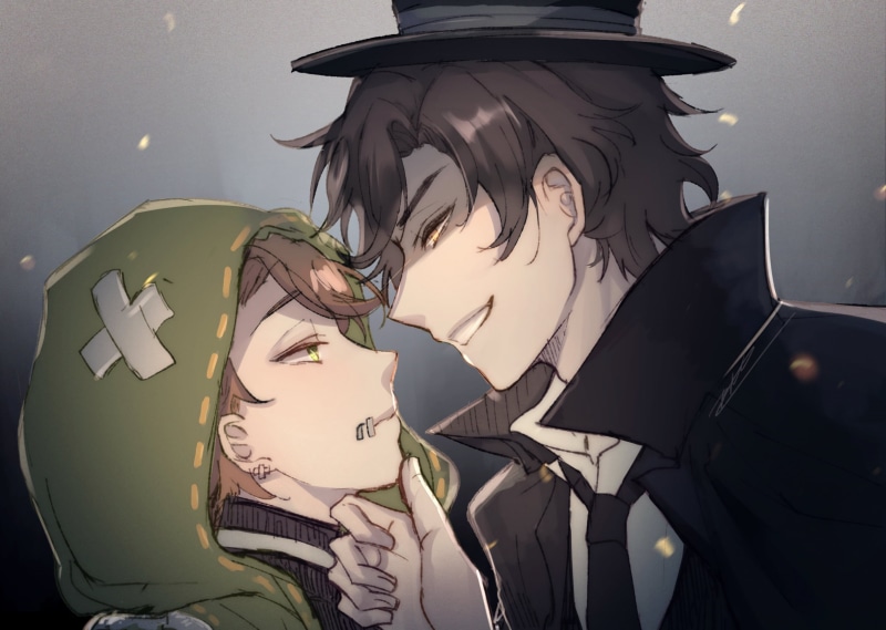 curly hair, smiling, Identity V, top hat, brunette, Male, Yaoi, 1080P, tie