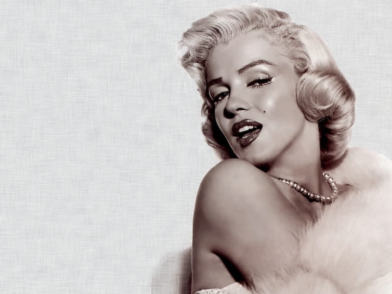 black, simple background, simple, 480P, background, black and white, short hair, curly hair, marilyn monroe, hair, curly, beauty, white, marilyn, photography