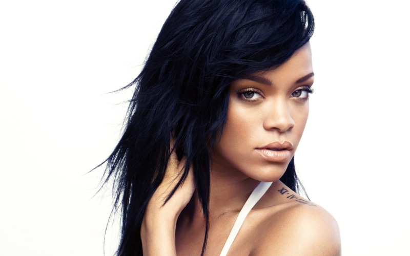 portrait, hairstyle, Rihanna, 2K, hair, adult, young women, one person, indoors, young adult, looking at camera, headshot, singer, black hair, white background