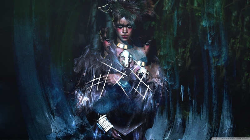 costume, halloween, spooky, forest, portrait, one person, Rihanna, witch, women, ebony, young women, looking at camera, 2K, young adult, make-up