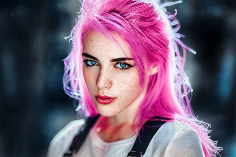 make-up, Gustavo Terzaghi, beautiful people, headshot, dyed red hair, teenager, portrait, hairstyle, face, pink color, looking at camera, young adult, females