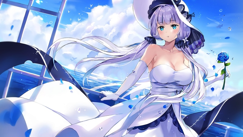 cleavage, dress, Azur Lane, elbow gloves, long hair, hat, 1080P