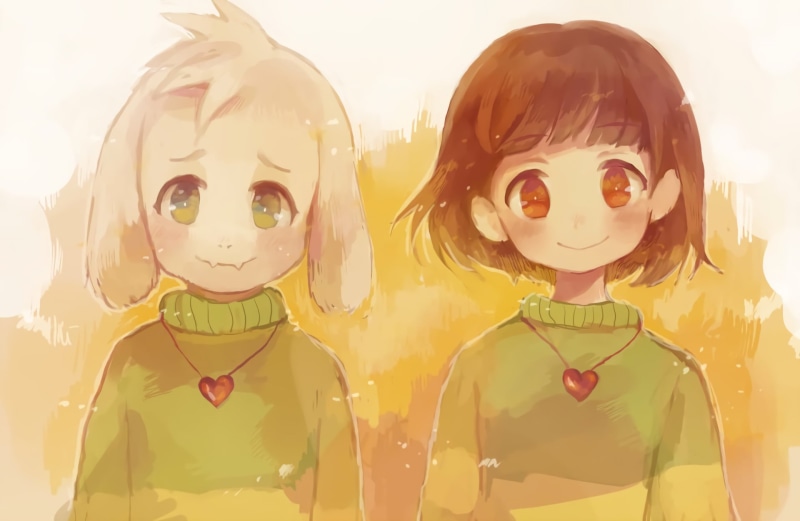 females, innocence, two people, girls, Undertale, 1080P, Asriel (Undertale), portrait, women, headshot, friendship, child, neckline, togetherness, sister