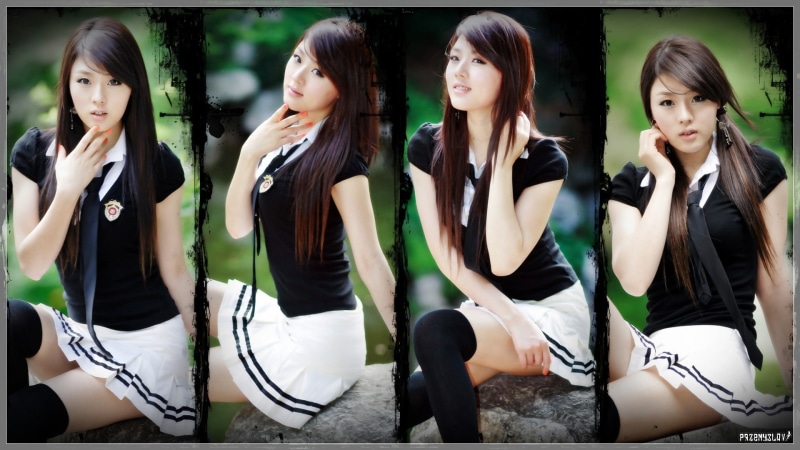 hair, tie, women, hwang, art, uniforms, long, brunettes, hd, hee, korean, mi, 1080P, sitting, people, asians, schoolgirls, school, skirts