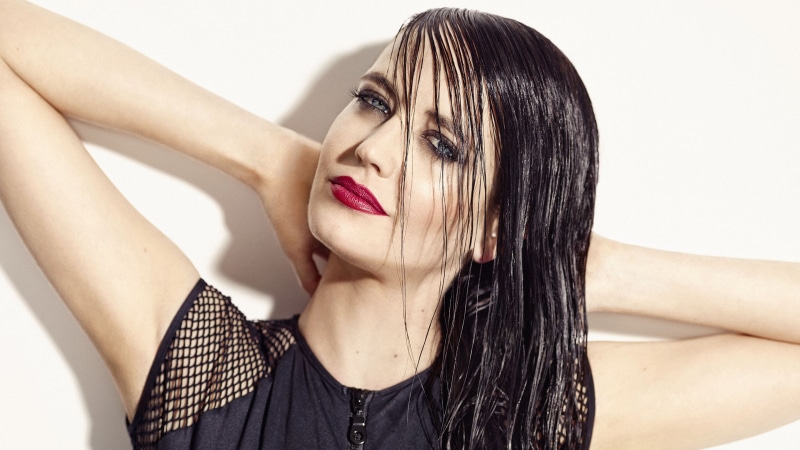 Eva Green, women, celebrity, eyeliner, 2K, red lipstick, wet look, armpits, actress
