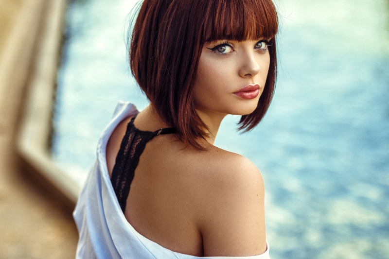 adult, hairstyle, Marie (500px), Marie Grippon, beautiful woman, eyeliner, headshot, 1080P, dyed red hair, one person, Fabien Mir, portrait, women, young women