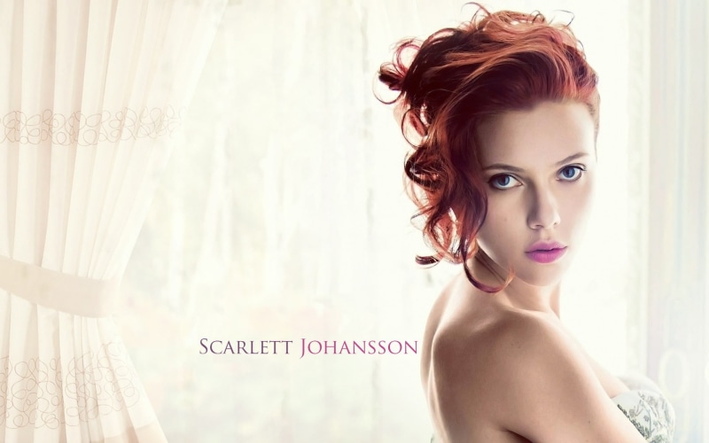 short hair, actress, redhead, Scarlett Johansson, women, pink lipstick, 1080P, eyeliner