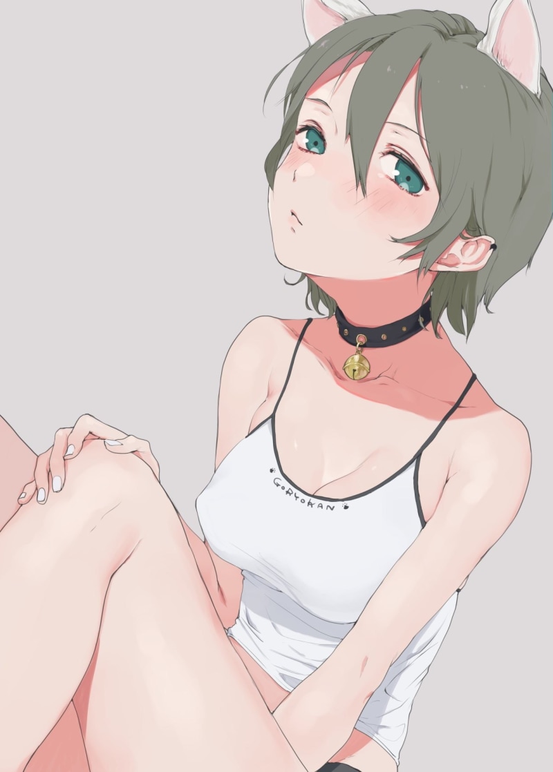 anime, waist up, portrait, smiling, women, beautiful woman, body part, young women, studio shot, beauty, front view, one person, short hair, young adult