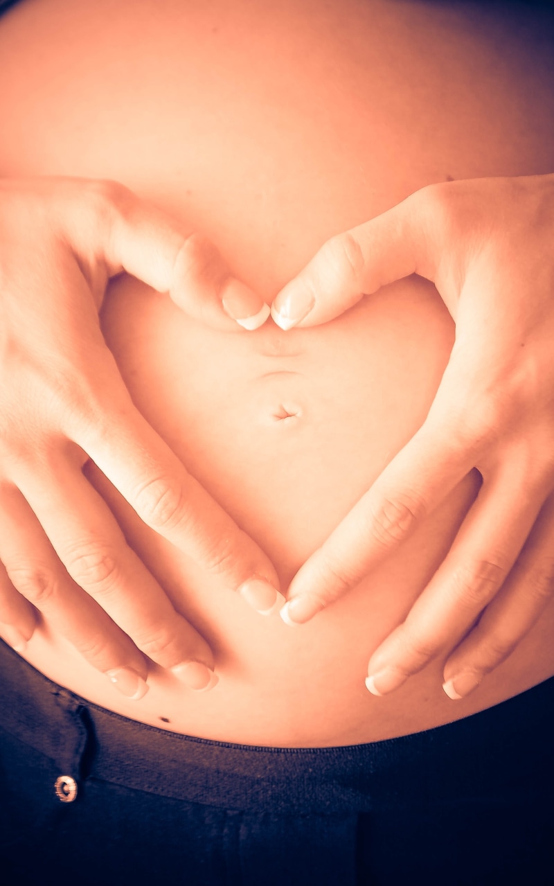 baby, woman, making, people, indoors, heart shape, speaker, parent, touching, adult, maternity, midsection, love, human Abdomen, mother, body part, close-up