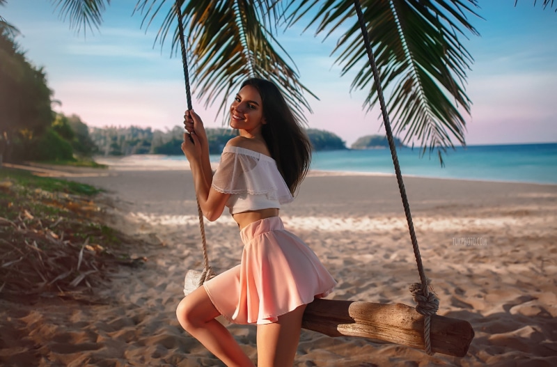 hairstyle, clothing, tropical climate, palm tree, young adult, outdoors, water, land, beauty in nature, beautiful woman, young women, hair, 1080P, hd