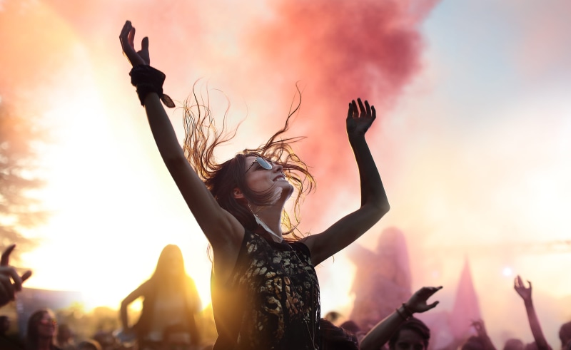 concert, sunset, adolescence, positive Emotion, female, group Of People, summer, youth Culture, event, hair in wind, freedom, night, lifestyles, young Adult