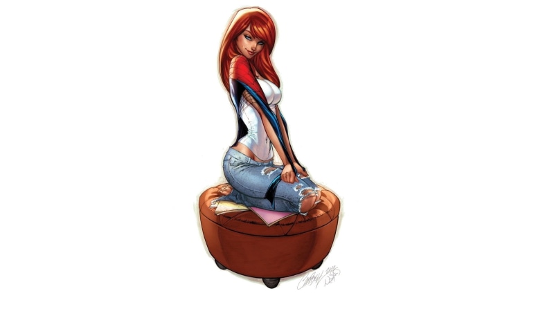 teenager, females, studio shot, young adult, Mary Jane Watson, redhead, Spider-Man, fashion, full length, beauty, indoors, hair, hairstyle, 1080P, adult