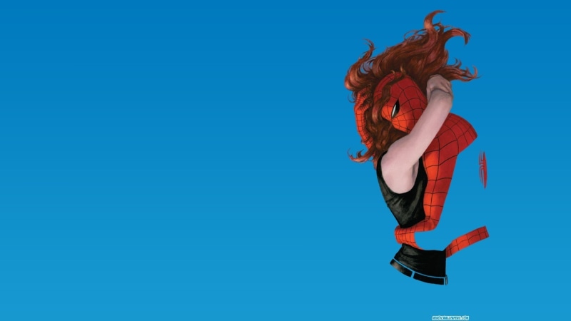 motion, redhead, beautiful woman, mid-air, outdoors, full length, long hair, hair, human hair, spider man peter parker mary jane watson artwork, blue, freedom
