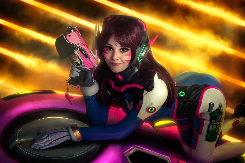 Overwatch, looking at viewer, cosplay, women, 1080P, Disharmonica, Helly von Valentine, D.Va (Overwatch), model