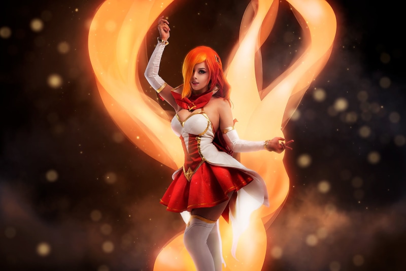 orange color, adult, black background, model, holding, beautiful people, space, Helly von Valentine, young women, hairstyle, fashion, one person, League of Legends