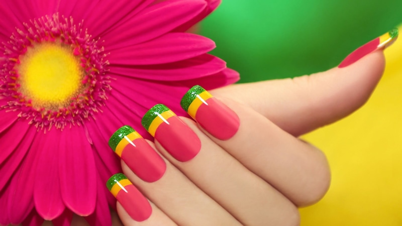 manicured nails, 1080P, daisy, manicure, adult, flowering plant, flower, flower head, hands, pollen, nail polish, women, close-up, colorful, finger, petals