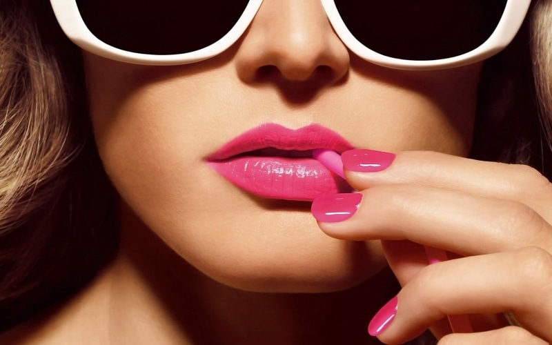 luxury, beautiful people, lipstick, young women, human face, beauty, make-up, women, nail, finger, woman, human lips, painted nails, pink color, framed
