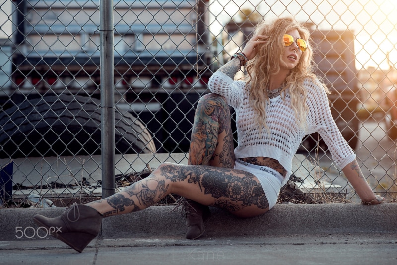 1080P, urban, Calvin Klein, blonde, women, women with shades, tattoo