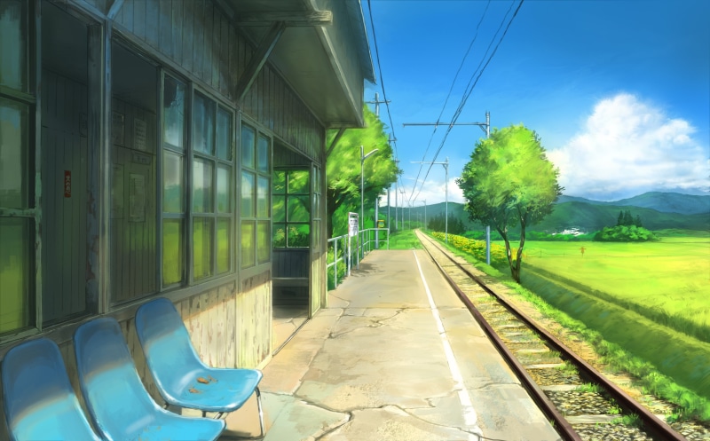 4K, anime, train, scenery