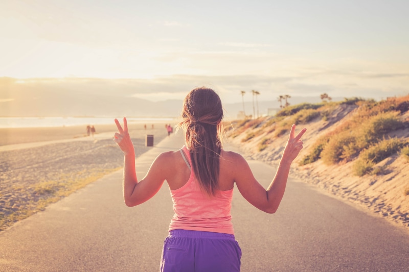fit, one Young Woman Only, people, running, exercising, 5K, arms Raised, diet, caucasian Ethnicity, copy Space, sunlight, sunset, jogger, exercise, shorts