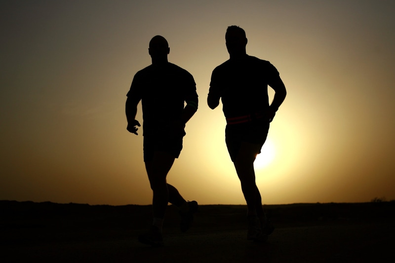 silhouettes, workout, people, leisure activity, dusk, orange color, back Lit, exercising, two people, jogging, women, sunset, fitness, 1080P, two, togetherness