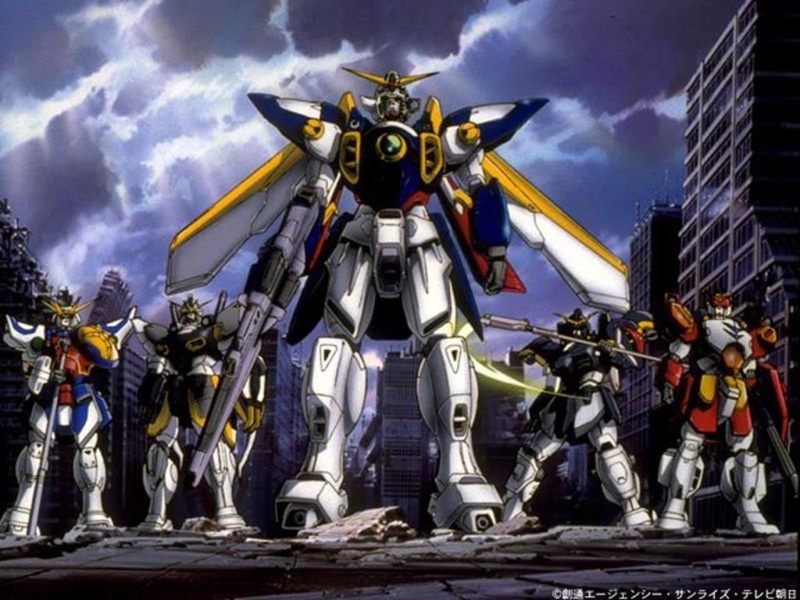 robot, cloud - sky, low angle view, Gundam Wing, city, full length, people, military, front view, technology, transportation, sky, architecture, day, outdoors