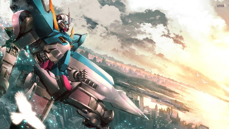 no people, Mobile Suit Gundam 00, 1080P, cityscape, illustration, tranquil scene, water, day, sport, mode of transportation, transportation, anime vectors