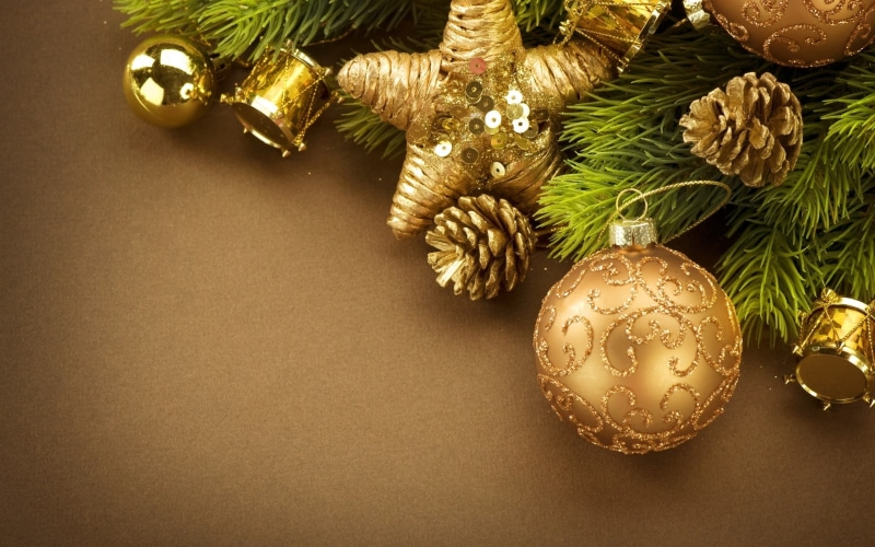 decorations, Christmas, 2K, Christmas ornaments, cones, leaves, New Year