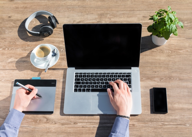 independent, indoors, cup, cutter, mockup, pro, one Person, MacBook Pro, technology, office work, coffee cup, trackpad, people, notebook, edit, person