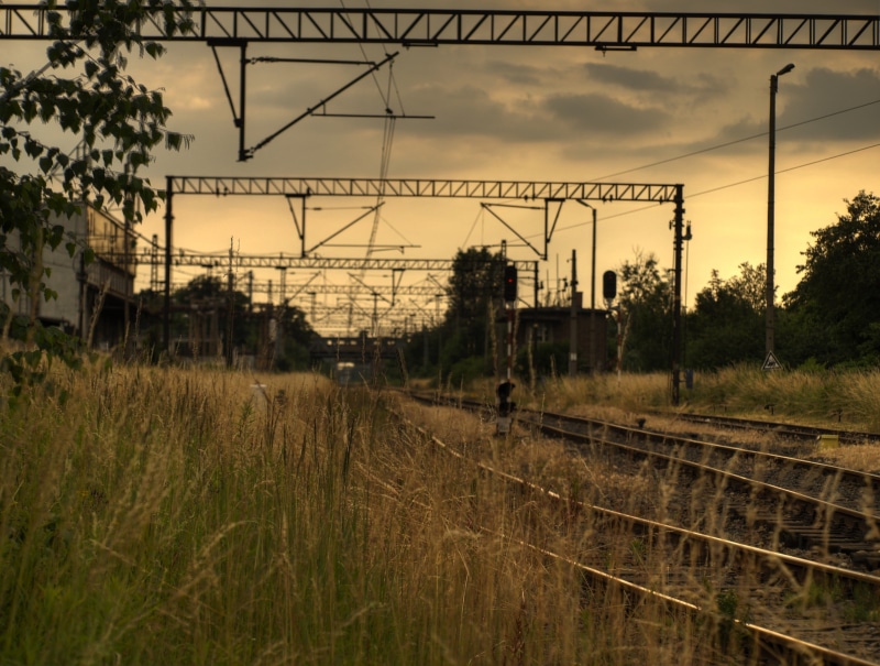 cable, track, railways, power line, railway, electricity pylon, electricity, plant, power lines, transportation, sunset, public transportation, nature