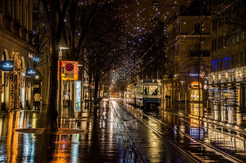 no people, 1080P, street, building exterior, buildings, reflection, architecture, city, outdoors, Switzerland, nature, transportation, city lights, wet