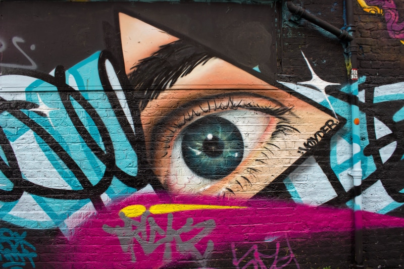outdoors, adults only, adult, arts, facade, only women, one person, street, built structure, shoreditch, london, 5K, wall, representation, art, mural
