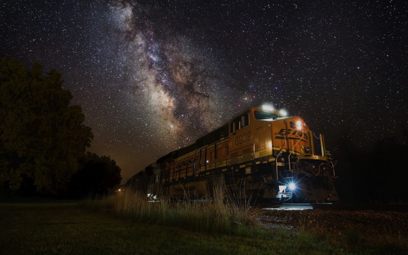 grass, illuminated, land, galaxy, transportation, plant, Milky Way, built structure, brown, no people, night, abandoned, scenics - nature, landscape, sky
