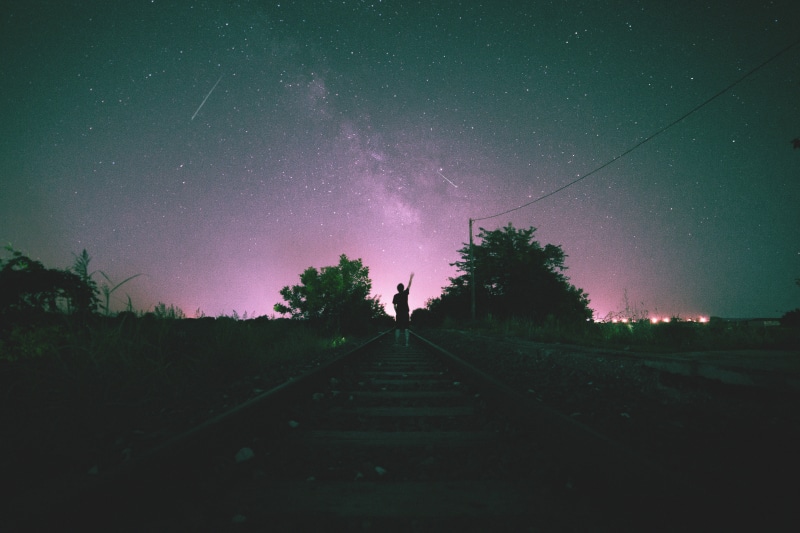 dusk, nature, no people, galaxy, star - Space, track, night, nebula, sunset, direction, digital, blue, light - Natural Phenomenon, milky Way, 5K, diminishing perspective