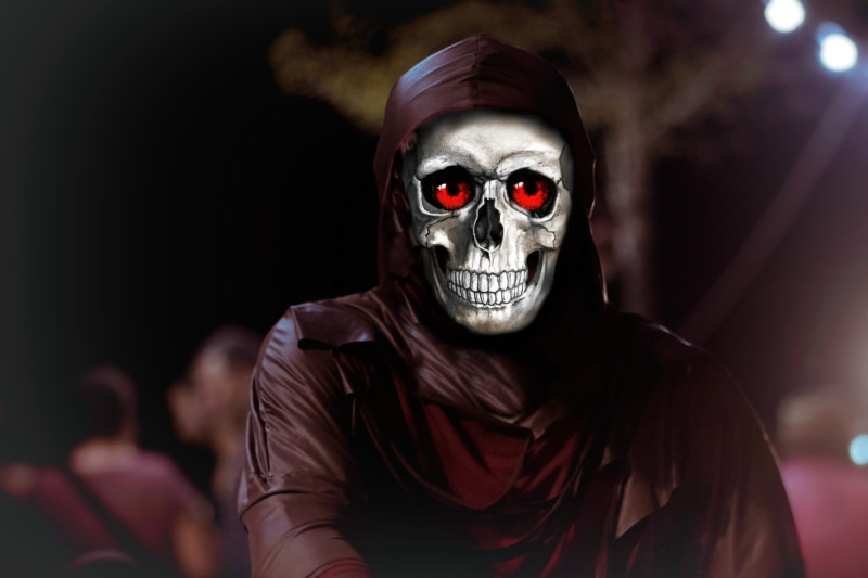 skull and crossbones, dark, mysterious, 5K, spooky, make-up, monster - fictional character, collage, stage make-up, fantasy, celebration, looking at camera